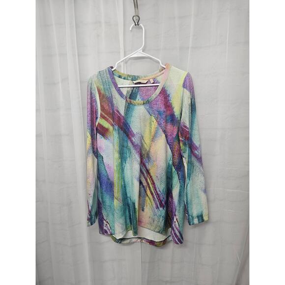 Soft Surroundings Rainbow Long Sleeve Tee Retro Abstract M - Picture 7 of 9
